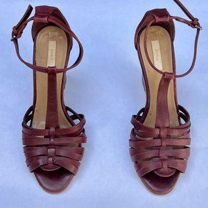Burgundy Strapy Leather Wedge